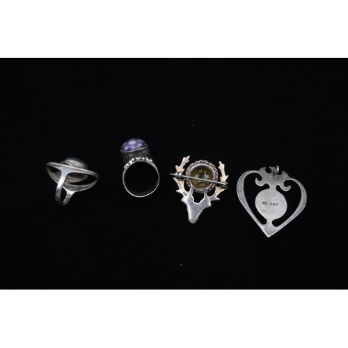 203 - Four Scottish Silver Jewellery Pieces By Caithness Glass (43g)