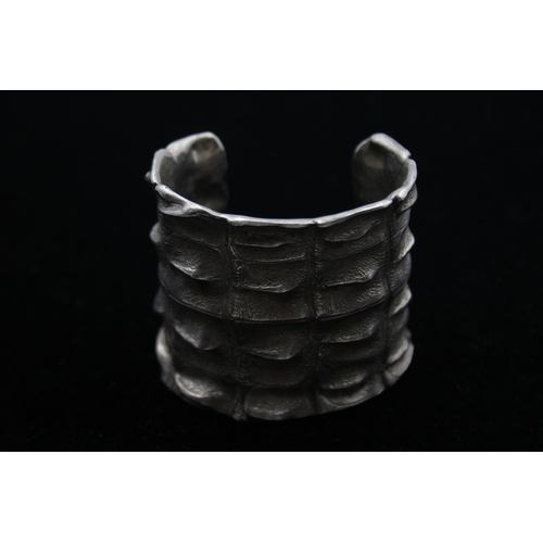 204 - A Silver Crocodile Skin Design Statement Cuff Bangle By Patrick Mavros (114g)