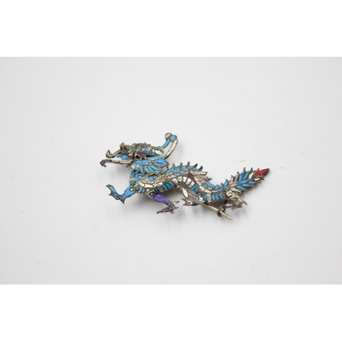 205 - An Antique Silver Tian Tsui Kingfisher Wing Dragon Brooch (5g)