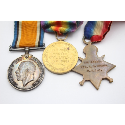 214 - WW1 1914-15 Star Trio & Original Ribbons Named CH.14330 Pte G. W. Brown RMLI