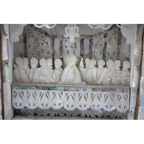 221 - Vintage Mother of Pearl & Shell Wall Hanging Depicting The Last Supper