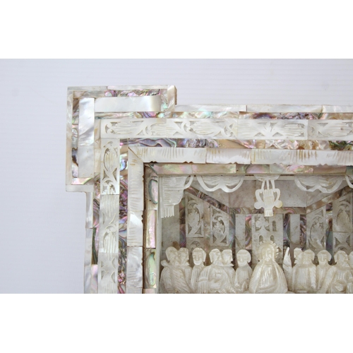 221 - Vintage Mother of Pearl & Shell Wall Hanging Depicting The Last Supper