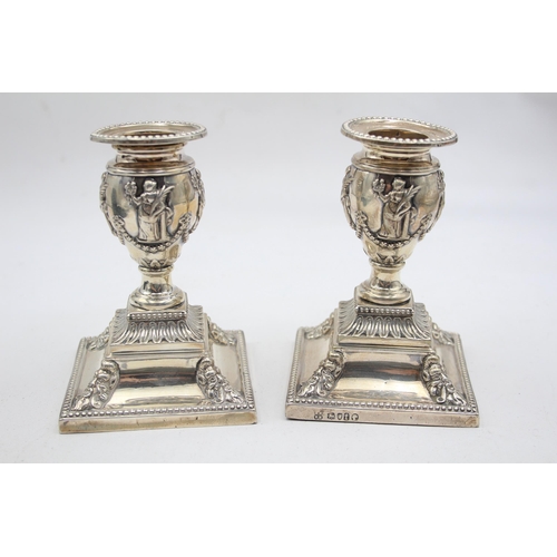 223 - Antique Victorian 1874 London STERLING SILVER Filled Urn Form Candlesticks 664g