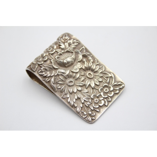 241 - Vintage Stamped .925 STERLING SILVER American S.Kirk & Son Floral Money Clip 17g