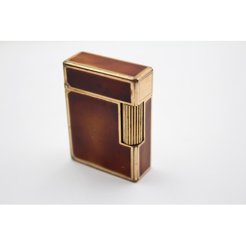 262 - Vintage S.T DUPONT Paris Gold Plated & Brown Lacquer Cigarette Lighter (75g)