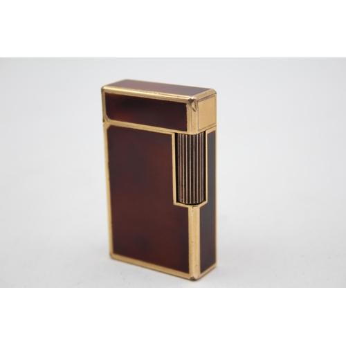 263 - Vintage S.T DUPONT Paris Gold Plated & Brown Lacquer Cigarette Lighter (85g)