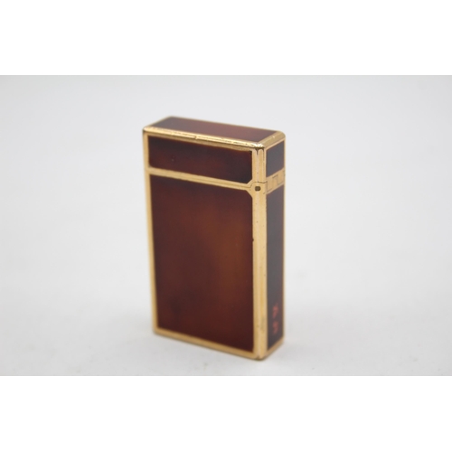 263 - Vintage S.T DUPONT Paris Gold Plated & Brown Lacquer Cigarette Lighter (85g)