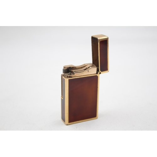 263 - Vintage S.T DUPONT Paris Gold Plated & Brown Lacquer Cigarette Lighter (85g)