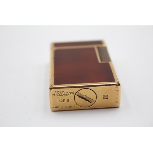 263 - Vintage S.T DUPONT Paris Gold Plated & Brown Lacquer Cigarette Lighter (85g)