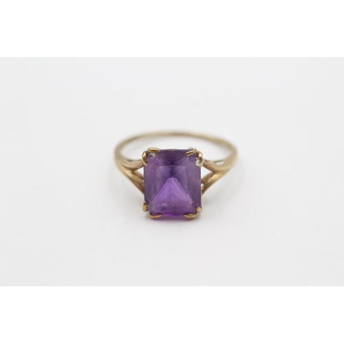 27 - 9ct Gold Amethyst Solitaire Statement Ring (2.4g) size R1/2