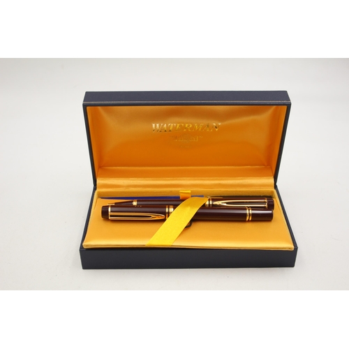 283 - WATERMAN Ideal Burgundy Lacquer FOUNTAIN PEN w/ 18ct Gold Nib, Ballpoint, Box