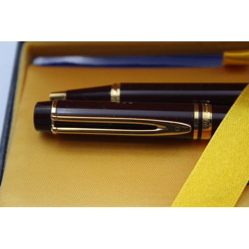 283 - WATERMAN Ideal Burgundy Lacquer FOUNTAIN PEN w/ 18ct Gold Nib, Ballpoint, Box