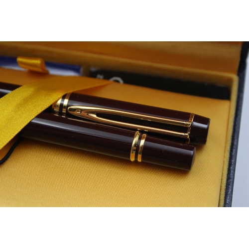 283 - WATERMAN Ideal Burgundy Lacquer FOUNTAIN PEN w/ 18ct Gold Nib, Ballpoint, Box