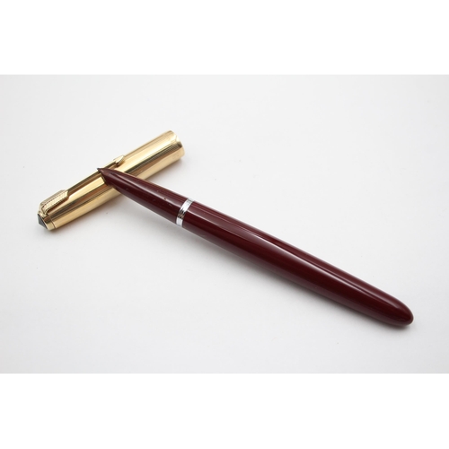 285 - Vintage PARKER 51 Burgundy FOUNTAIN PEN w/ Rolled Gold Cap WRITING Boxed