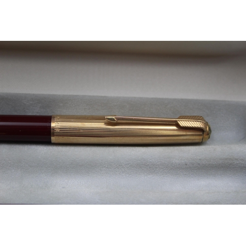 291 - Vintage PARKER 51 Burgundy FOUNTAIN PEN w/ Rolled Gold Cap, Pencil, Box Etc