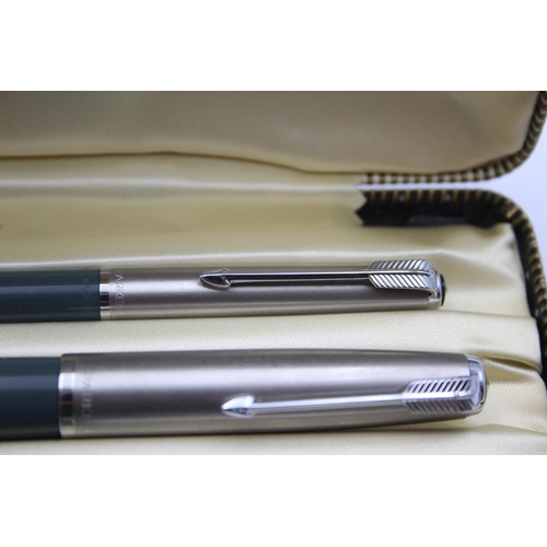 292 - Vintage PARKER 51 Grey FOUNTAIN PEN w/ Brushed Steel Cap, Ballpoint, Pencil, Box