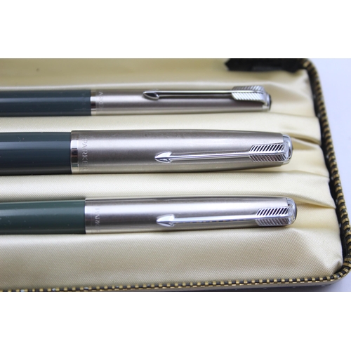 292 - Vintage PARKER 51 Grey FOUNTAIN PEN w/ Brushed Steel Cap, Ballpoint, Pencil, Box