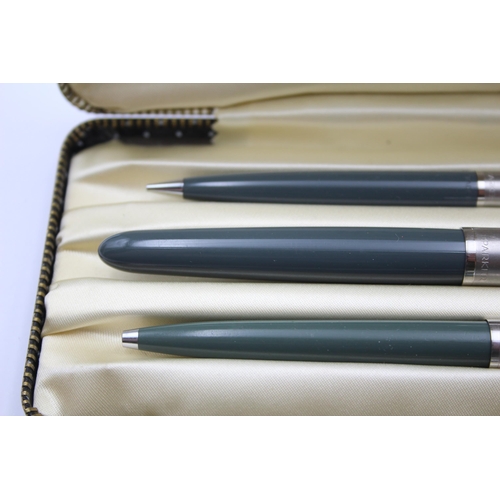 292 - Vintage PARKER 51 Grey FOUNTAIN PEN w/ Brushed Steel Cap, Ballpoint, Pencil, Box