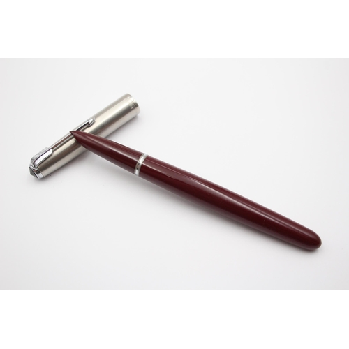 293 - Vintage PARKER 51 Burgundy FOUNTAIN PEN w/ Brushed Steel Cap WRITING