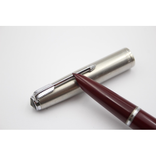 293 - Vintage PARKER 51 Burgundy FOUNTAIN PEN w/ Brushed Steel Cap WRITING