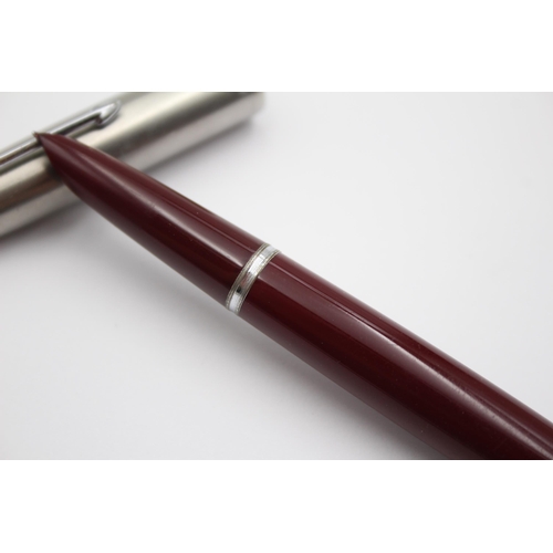 293 - Vintage PARKER 51 Burgundy FOUNTAIN PEN w/ Brushed Steel Cap WRITING