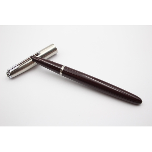 294 - Vintage PARKER 51 Burgundy FOUNTAIN PEN w/ Brushed Steel Cap WRITING