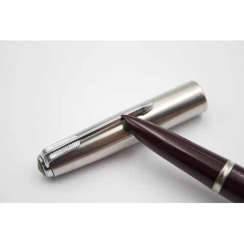 294 - Vintage PARKER 51 Burgundy FOUNTAIN PEN w/ Brushed Steel Cap WRITING