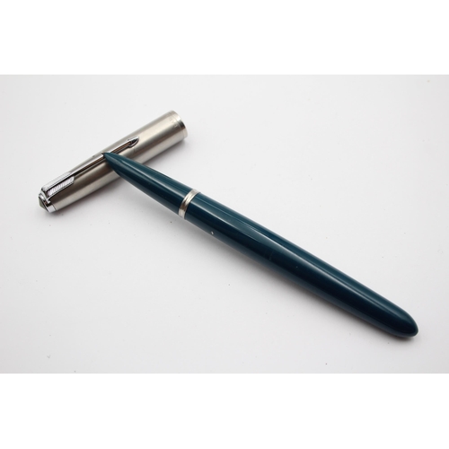 295 - Vintage PARKER 51 Teal FOUNTAIN PEN w/ Brushed Steel Cap WRITING