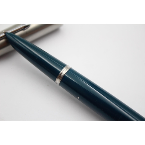 295 - Vintage PARKER 51 Teal FOUNTAIN PEN w/ Brushed Steel Cap WRITING