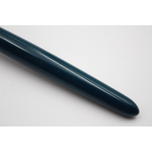 295 - Vintage PARKER 51 Teal FOUNTAIN PEN w/ Brushed Steel Cap WRITING