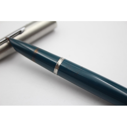 296 - Vintage PARKER 51 Teal FOUNTAIN PEN w/ Brushed Steel Cap WRITING