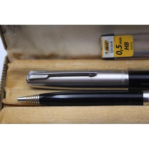 298 - Vintage PARKER 51 Black FOUNTAIN PEN w/ Brushed Steel Cap, Pencil, Original Box