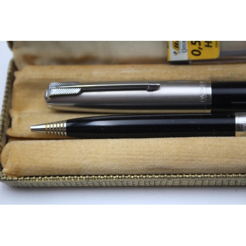 298 - Vintage PARKER 51 Black FOUNTAIN PEN w/ Brushed Steel Cap, Pencil, Original Box