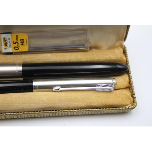 298 - Vintage PARKER 51 Black FOUNTAIN PEN w/ Brushed Steel Cap, Pencil, Original Box