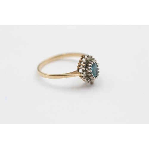 31 - 9ct Gold Blue Topaz & Diamond Cluster Dress Ring (1.7g) size O1/2