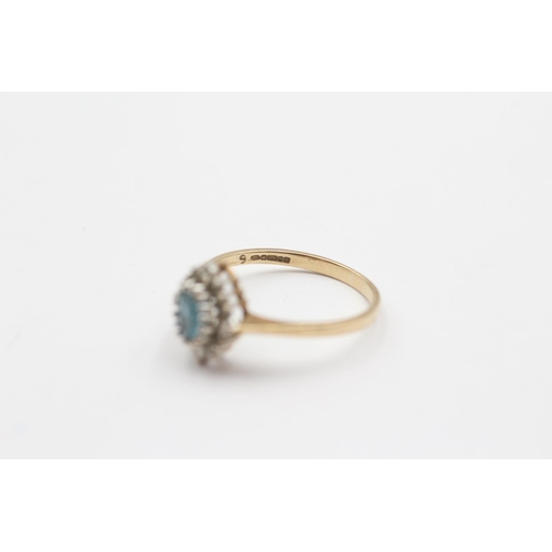 31 - 9ct Gold Blue Topaz & Diamond Cluster Dress Ring (1.7g) size O1/2