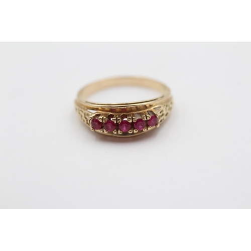 37 - 9ct Gold Ruby Five Gemstone Dress Ring (2.5g) size K1/2