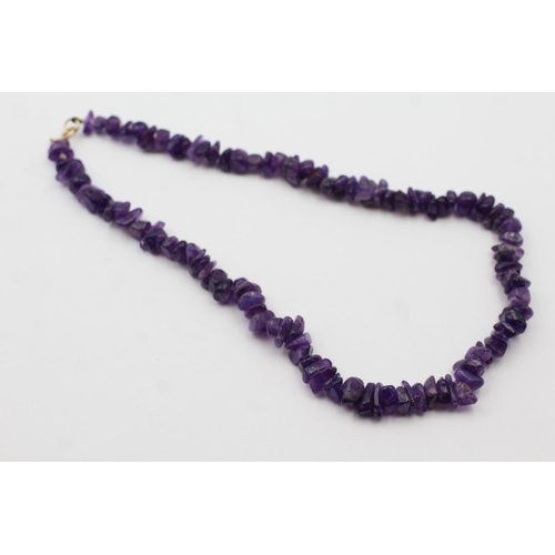 39 - 9ct Gold Clasp Raw Amethyst Beads Necklace (63.4g)