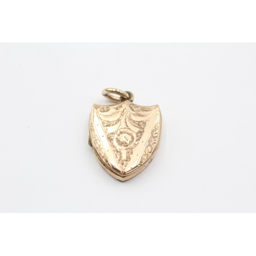 42 - 9ct Back & Front Gold Antique Shield Crest Locket (6.5g)