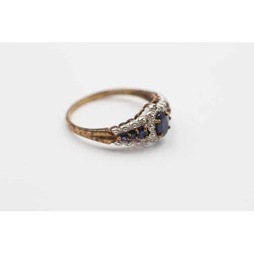 54 - 9ct Gold Sapphire & Diamond Cluster Dress Ring (2.7g) size T