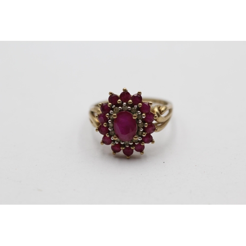 57 - 9ct Gold Ruby & Diamond Cluster Ring (3.5g) size O1/2