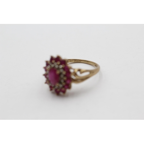 57 - 9ct Gold Ruby & Diamond Cluster Ring (3.5g) size O1/2