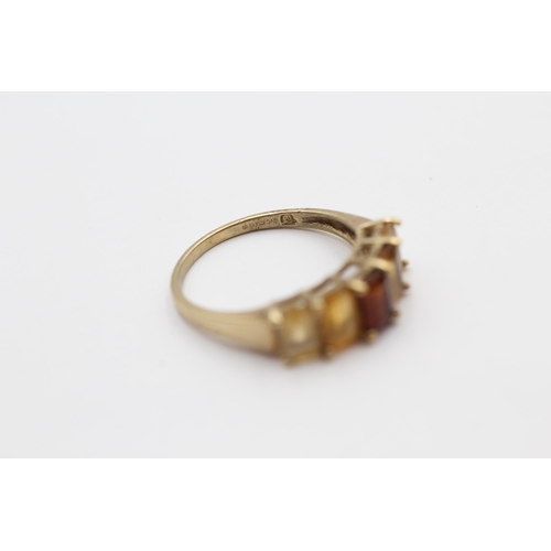 58 - 9ct Gold Garnet & Citrine Five Stone Steps Setting Ring (2.6g) size Q