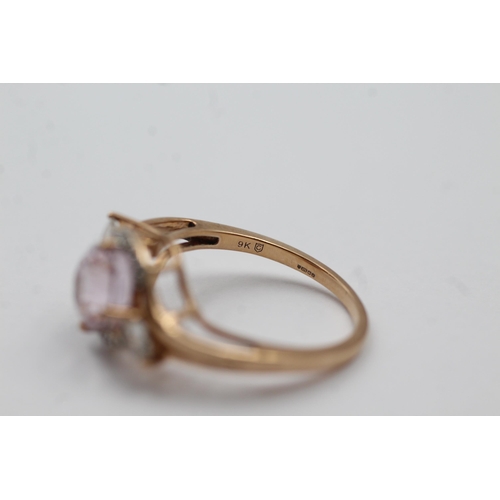 64 - 9ct Gold Pink Gemstone & Diamond Twist Setting Dress Ring (3g) size N1/2