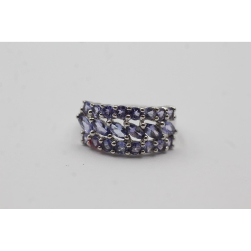 70 - 9ct White Gold Tanzanite Cluster Statement Ring (3.4g) size N