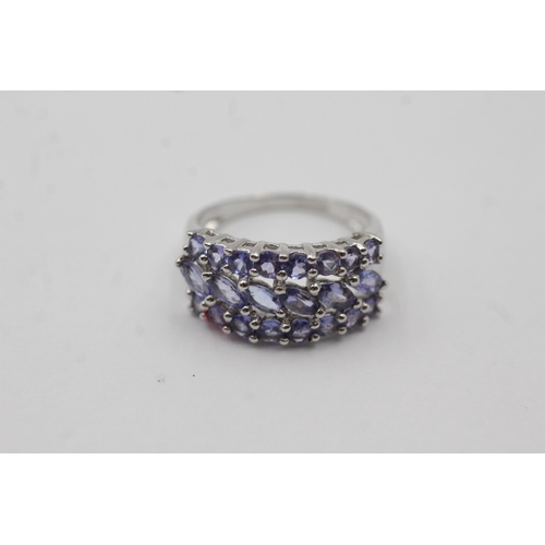 70 - 9ct White Gold Tanzanite Cluster Statement Ring (3.4g) size N