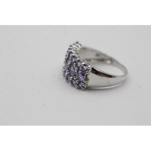 70 - 9ct White Gold Tanzanite Cluster Statement Ring (3.4g) size N