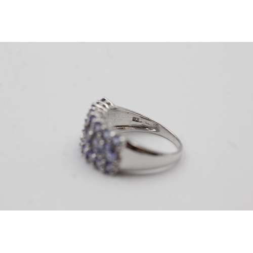 70 - 9ct White Gold Tanzanite Cluster Statement Ring (3.4g) size N