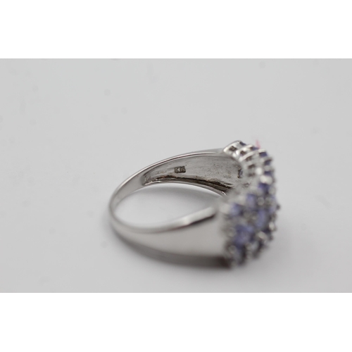 70 - 9ct White Gold Tanzanite Cluster Statement Ring (3.4g) size N