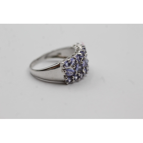 70 - 9ct White Gold Tanzanite Cluster Statement Ring (3.4g) size N